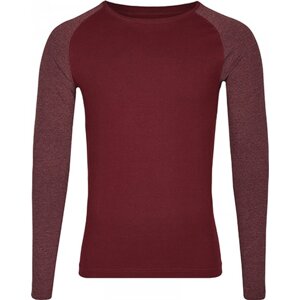 Módní unisex tričko s dlouhými kontrastními rukávy Miners Mate Barva: vínové triko s melírovými rukávy, Velikost: 3XL MY210