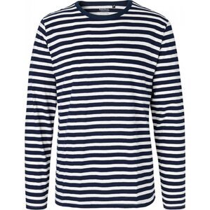 Neutral Moderní pánské organické triko s dlouhými rukávy Barva: bílá - modrá námořní, Velikost: L NE61050