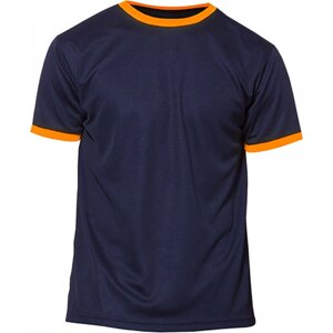Nath Funkční dětské tričko na sport s kontrastními lemy 100% polyester Barva: modrá námořní - oranžová fluorescentní, Velikost: 03.04.2023 NH160K