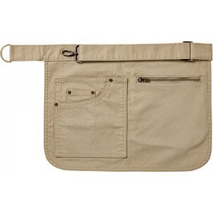 Premier Workwear Pevná plátěnná zástěra s kapsou na zip a na tablet Barva: Khaki (ca. Pantone 7536C), Velikost: 31 x 32 cm PW138