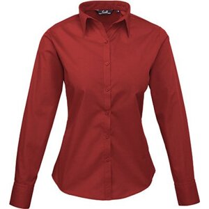 Premier Workwear Dámská popelínová košile s dlouhým rukávem Barva: Červená vínová, Velikost: 46 (18) PW300