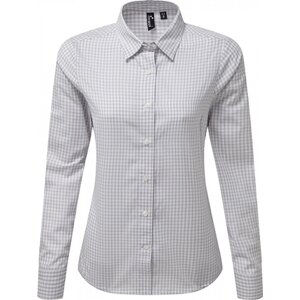 Premier Workwear Dámská kostkovaná košile Maxton s dlouhým rukávem Barva: stříbrná  (ca. Pantone 429C)-White, Velikost: L PW352