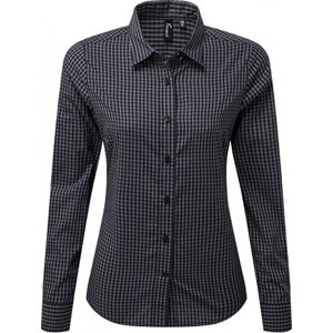 Premier Workwear Dámská kostkovaná košile Maxton s dlouhým rukávem Barva: šedá metalická (ca. Pantone 431C)-Black, Velikost: S PW352