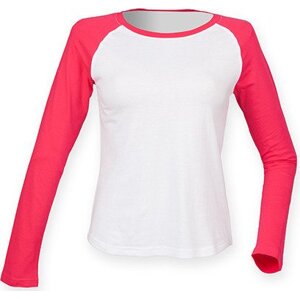 Dámské Baseball tričko SF Women s dlouhým rukávem Barva: bílá - růžová výrazná, Velikost: L SF271