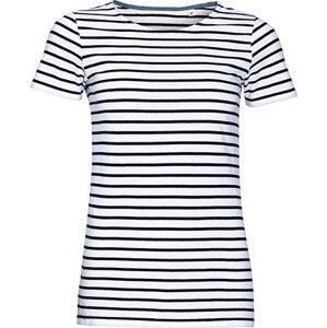 Dámské tričko s tenkými proužky a krátkým rukávem Sol's Barva: bílá - modrá námořní, Velikost: L L01399