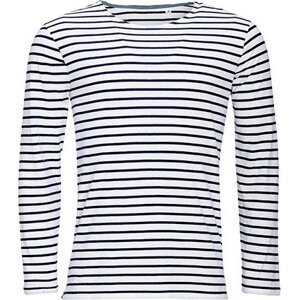 Pánské pruhované tričko s dlouhým rukávem Sol's Barva: bílá - modrá námořní, Velikost: 3XL L01402