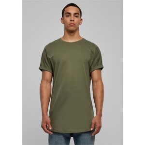 Prodloužené bavlněné triko Urban Classics s ohrnutými rukávy Barva: zelená olivová, Velikost: 3XL