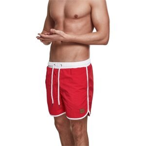 Dvoubarevné retro šortky na plavání Urban Classics Barva: červená - bílá, Velikost: L