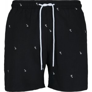 Šmrncovní pánské plavky šortky s vyšíváním Urban Classics Barva: černé s palmama, Velikost: XL