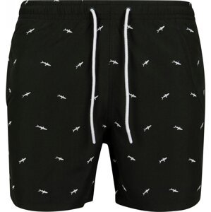 Šmrncovní pánské plavky šortky s vyšíváním Urban Classics Barva: černé se žralokem, Velikost: L