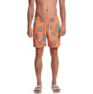 Šortky plavky s drobným květinovým vzorem Urban Classics Barva: Oranžová, Velikost: XL