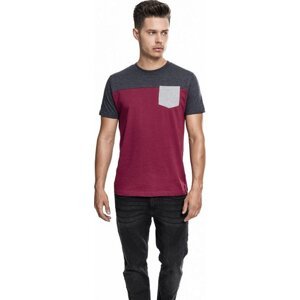 Trojbarevné prodloužené tričko Urban Classics s kapsičkou Barva: červená vínová - uhlová - šedá, Velikost: S