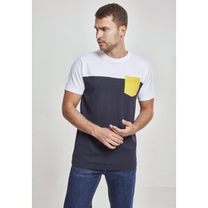 Trojbarevné prodloužené tričko Urban Classics s kapsičkou Barva: modrá námořní - bílá - žlutá, Velikost: M