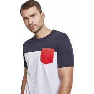Trojbarevné prodloužené tričko Urban Classics s kapsičkou Barva: bílá - modrá námořní - fire červená, Velikost: 5XL