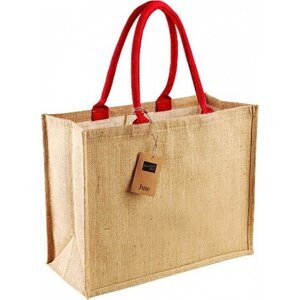 Westford Mill Barevná jutová nákupní taška s tkanými držadly 21 l Barva: přírodní - červená výrazná, Velikost: 42 x 33 x 19 cm WM407