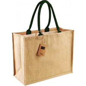 Westford Mill Barevná jutová nákupní taška s tkanými držadly 21 l Barva: přírodní - zelená lesní, Velikost: 42 x 33 x 19 cm WM407