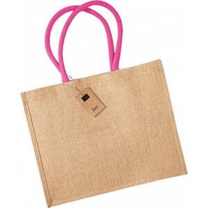 Westford Mill Barevná jutová nákupní taška s tkanými držadly 21 l Barva: přírodní - růžová fuchsiová, Velikost: 42 x 33 x 19 cm WM407