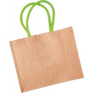 Westford Mill Barevná jutová nákupní taška s tkanými držadly 21 l Barva: přírodní - zelená limetka, Velikost: 42 x 33 x 19 cm WM407