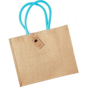 Westford Mill Barevná jutová nákupní taška s tkanými držadly 21 l Barva: přírodní - modrá, Velikost: 42 x 33 x 19 cm WM407