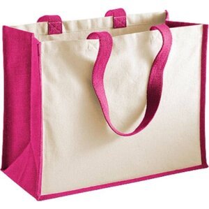 Westford Mill Dárková taška Shopper s panely pro potisk z bavlny a juty 21 l Barva: Růžová fuchsiová, Velikost: 42 x 33 x 19 cm WM422