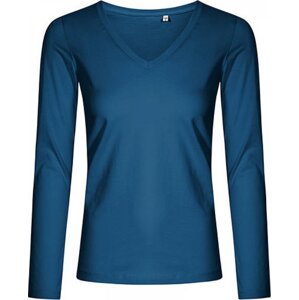 X.O by Promodoro Pružné dámské tričko do véčka s dlouhým rukávem Barva: modrá petrolejová, Velikost: XS XO1560