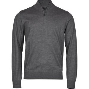 Tee Jays Pánský merino pulover s krátký zipem Barva: šedá melír, Velikost: XXL