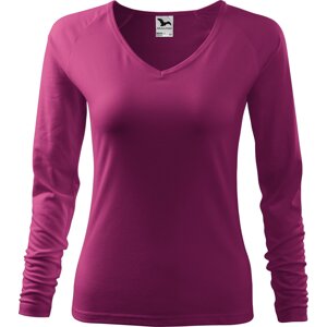 MALFINI® Dámské přiléhavé tričko Elagance do véčka s dlouhým rukávem Barva: fuchsiová tmavá, Velikost: XL