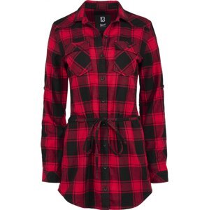 Urban Classics Dlouhá kostkovaná dámská košile s dlouhými rukávy Barva: Červená - černá, Velikost: 3XL