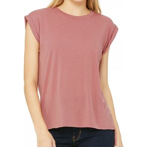 Bella+Canvas Dámské splývavé tričko s delším zadním dílem a ohnutou manžetou na rukávku Barva: Růžová Marl, Velikost: L BL8804
