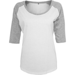 Build Your Brand Volné baseballové tričko s prodlouženým střihem a 3/4 rukávy Barva: bílá - šedý melír, Velikost: 3XL BY022
