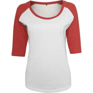 Build Your Brand Volné baseballové tričko s prodlouženým střihem a 3/4 rukávy Barva: bílá - červená, Velikost: 3XL BY022