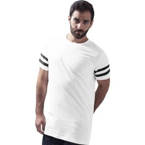 Build Your Brand Bavlněné tričko se dvěmi pruhy na rukávu Barva: bílá - černá, Velikost: L BY032