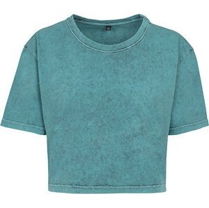 Build Your Brand Dámské tričko do pasu v sepraném vzhledu se spadlými rukávy Barva: modrozelená černá, Velikost: L BY054
