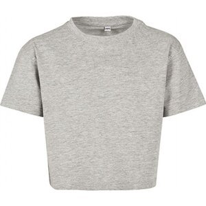 Build Your Brand Dívčí bavlněné crop top tričko do pasu Barva: šedá melír, Velikost: 110/116 BY114