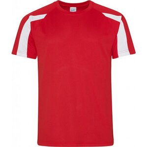 Sportovní tričko Just Cool s kontrastním pruhem na rukávu Barva: červená ohnivá - bílá, Velikost: L JC003