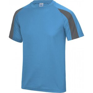 Sportovní tričko Just Cool s kontrastním pruhem na rukávu Barva: modrá safírová - šedá uhlová, Velikost: L JC003