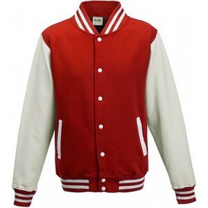 Pánská kontrastní bunda Varsity Just Hoods Barva: červená ohnivá - bílá, Velikost: 3XL JH043