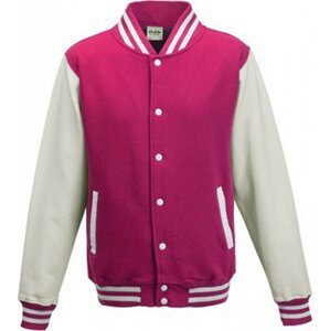 Pánská kontrastní bunda Varsity Just Hoods Barva: růžová sytá - bílá, Velikost: M JH043