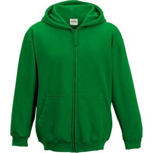 Just Hoods Dětská zipová mikina s dvojitou kapucí a česaným fleecem zevnitř Barva: zelená výrazná, Velikost: 12/13 (XL) JH050K