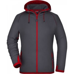 James & Nicholson Dámská sportovní bunda s kapucí s rukávy s otvorem na palec Barva: šedá uhlová - červená, Velikost: L JN570