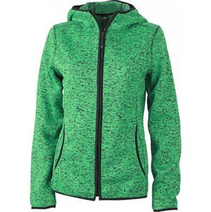 James & Nicholson Dámská hřejiivá žíhaná bunda s kapucí z pleteného fleecu Barva: zelená melange - černá, Velikost: L JN588