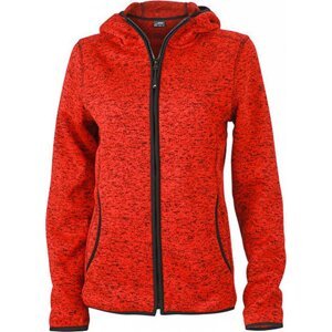 James & Nicholson Dámská hřejiivá žíhaná bunda s kapucí z pleteného fleecu Barva: červená melange - černá, Velikost: XL JN588