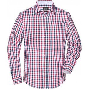 James & Nicholson Módní kostkovaná košile z vysoce kvalitního popelínu Barva: modrá námořní - červená - modrá námořní - bílá, Velikost: 3XL JN617