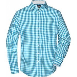 James & Nicholson Módní kostkovaná košile z vysoce kvalitního popelínu Barva: modrá azurová - bílá, Velikost: 3XL JN617