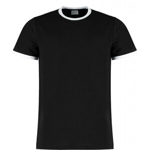 Kustom Kit Rovně střižené pánské tričko s kontrastními proužky na rukávem Barva: černá - bílá, Velikost: L K508