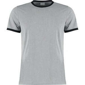 Kustom Kit Rovně střižené pánské tričko s kontrastními proužky na rukávem Barva: šedá melír - černá, Velikost: L K508