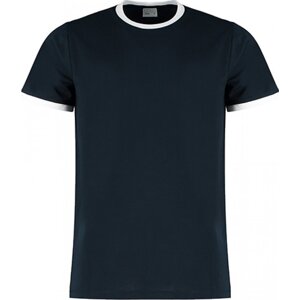Kustom Kit Rovně střižené pánské tričko s kontrastními proužky na rukávem Barva: modrá námořní - bílá, Velikost: L K508