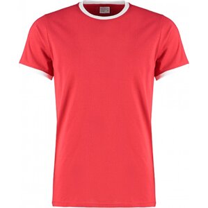 Kustom Kit Rovně střižené pánské tričko s kontrastními proužky na rukávem Barva: červená - bílá, Velikost: L K508
