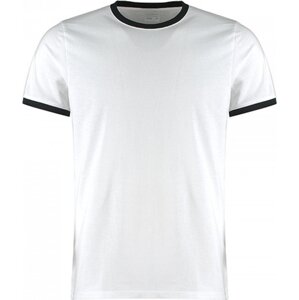 Kustom Kit Rovně střižené pánské tričko s kontrastními proužky na rukávem Barva: bílá - černá, Velikost: L K508