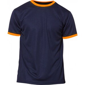 Nath Sportovní tričko Action s kontrastem na límci a manžetě Barva: modrá námořní - oranžová fluorescentní, Velikost: XS NH160